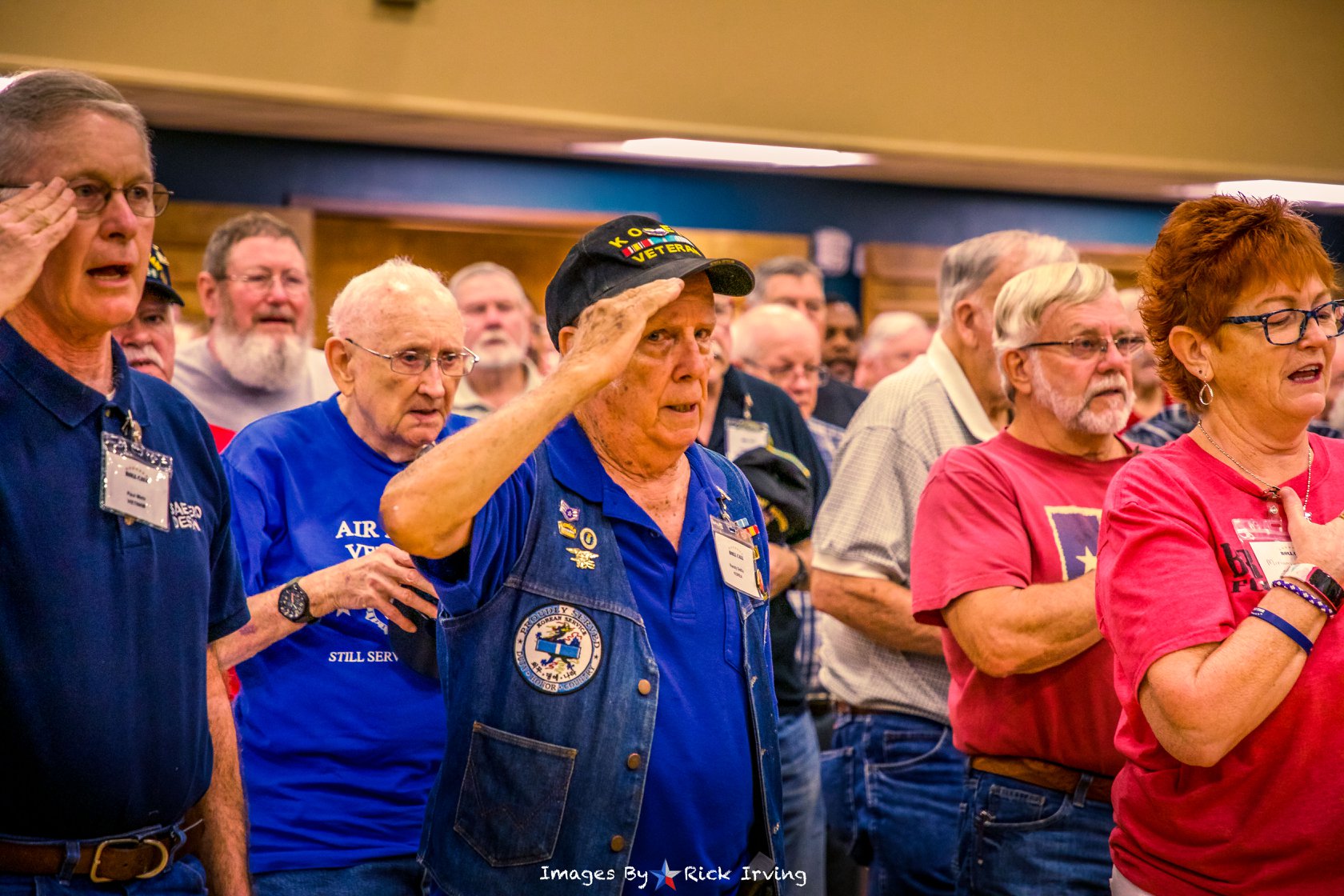 Veterans salute during pledge of allegiance Roll Call Luncheon Fort Worth Texas