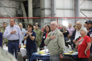 Current military and veterans recite pledge of allegiance at Roll Call luncheon on NAS Fort Worth JRB April 2022