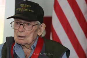 Roll Call Fort Worth WWII Omaha Beach veteran Bill Parker speaks at luncheon on NAS Fort Worth JRB April 2023